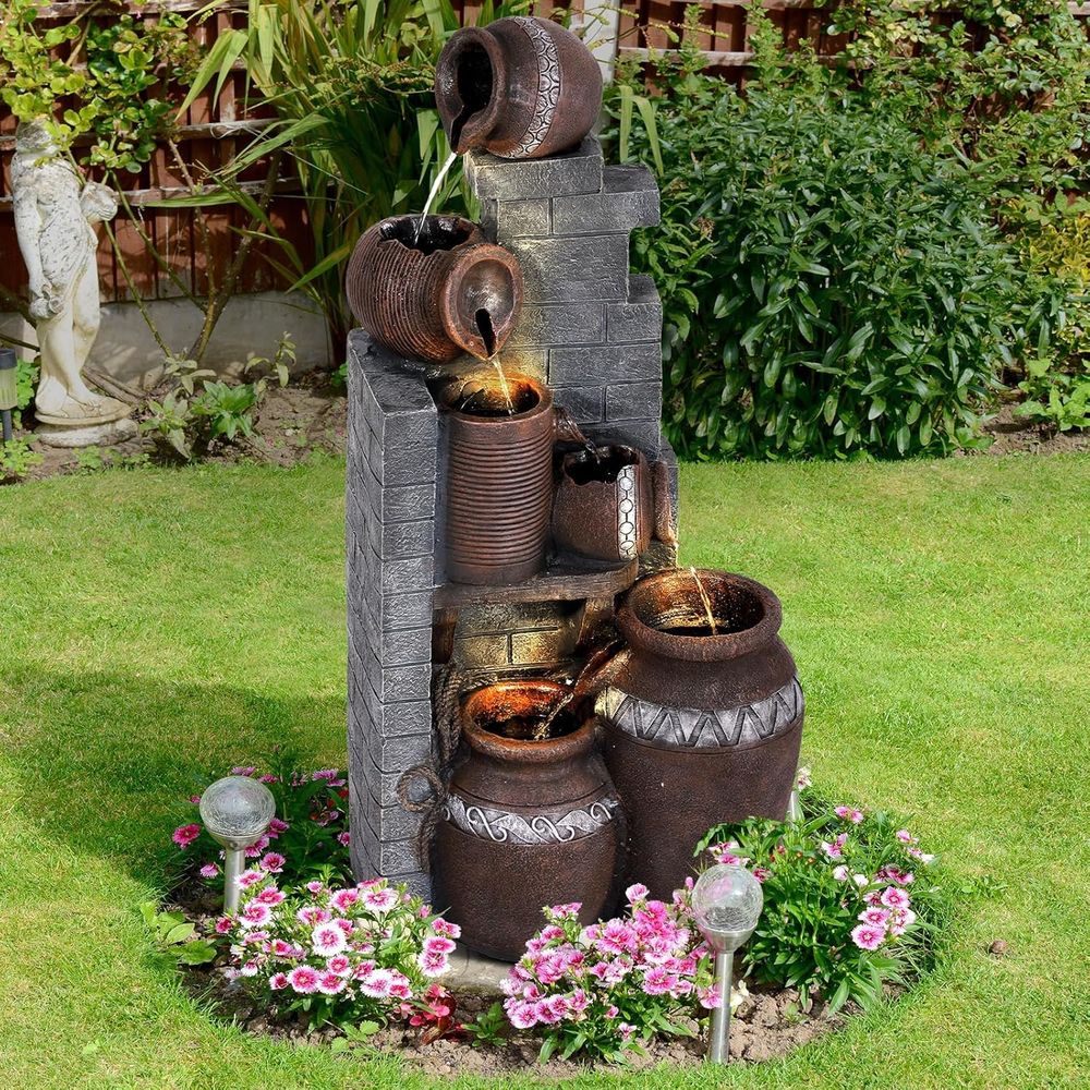 Outdoor Lighting For Backyard - 6-ярусный напольный каскадный фонтан из смолы