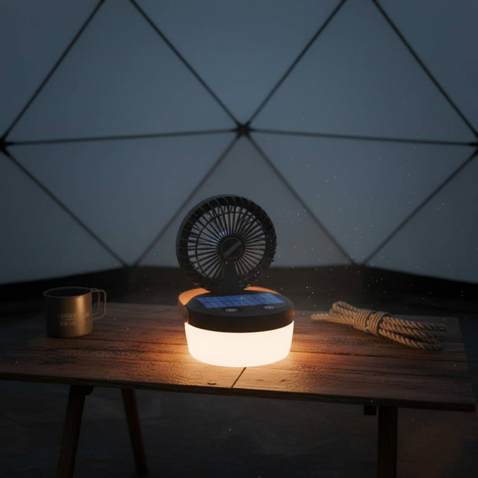 Outdoor Lighting Design - Солнечный кемпинговый вентилятор-фонарь: складная конструкция, три