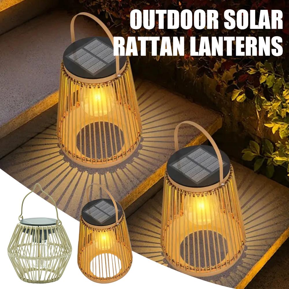 Outdoor Lighting For Backyard - Водонепроницаемый солнечный фонарь из ротанга IP65,