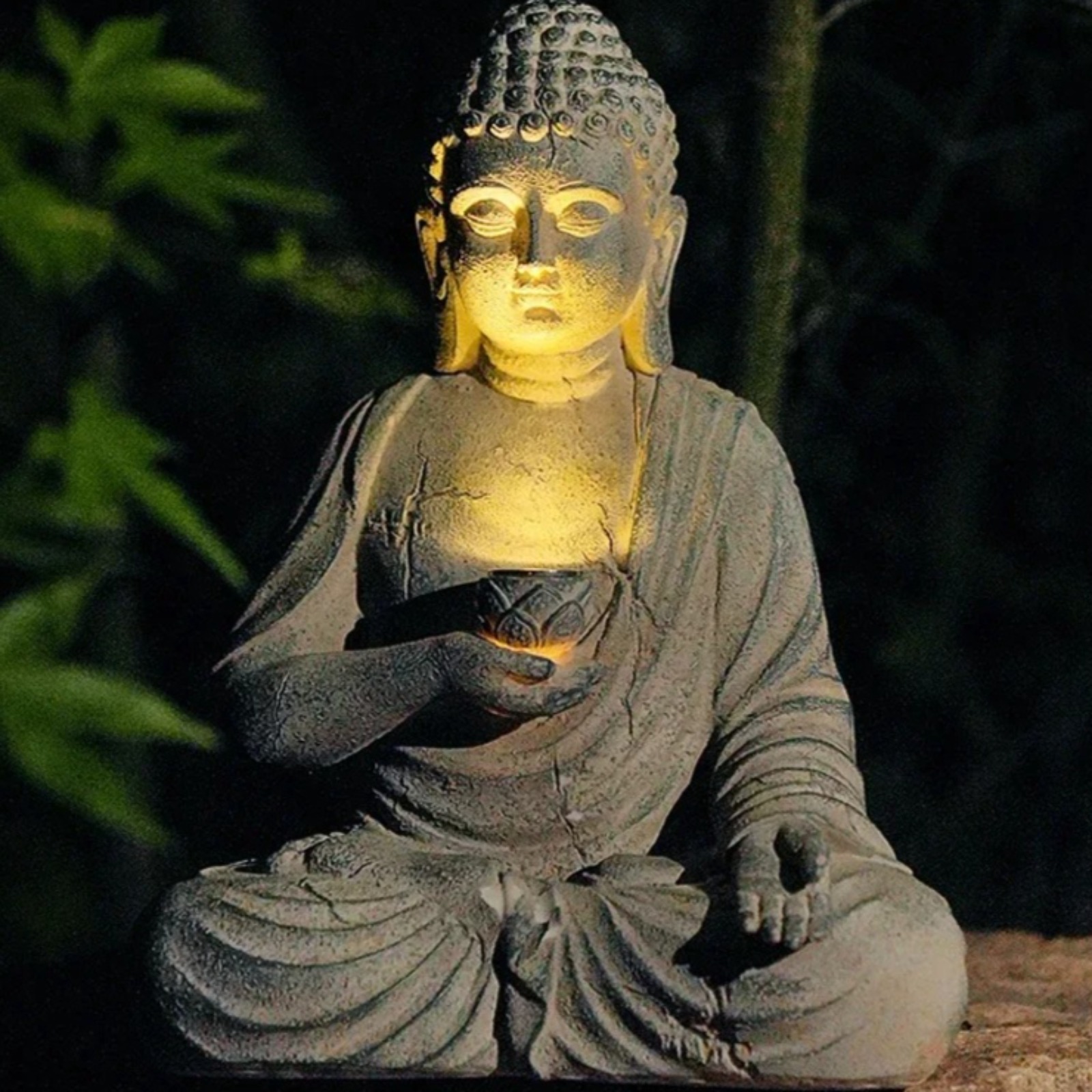 Outdoor Zen Lighting - Солнечная садовая статуя Будды из смолы,